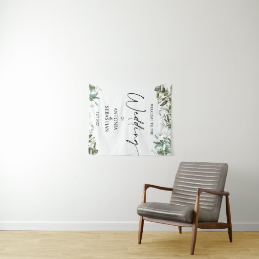 Elegante Groene Huwelijksbegroeting Wandkleed (In Situ (horizontaal))