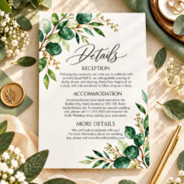 Elegante Groene Huwelijksdetails Bijlagekaart Informatiekaartje