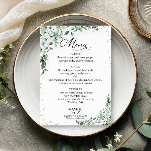 Elegante groene huwelijksmenu kaarten