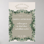 Elegante Groene Huwelijksontvangstbord met Rustiek Poster (Voorkant)