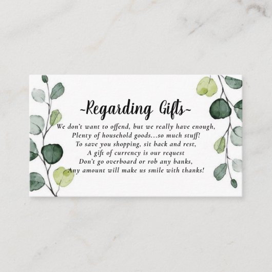 Elegante groene huwelijksreis-wensput informatiekaartje (Voorkant)