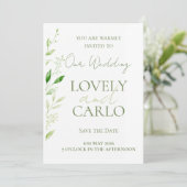 Elegante groene huwelijksuitnodiging (Staand voorkant)