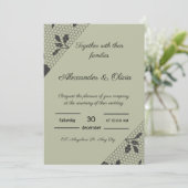 Elegante groene huwelijksuitnodiging met zwarte fl kaart (Staand voorkant)