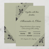 Elegante groene huwelijksuitnodiging met zwarte fl kaart (Voorkant / Achterkant)