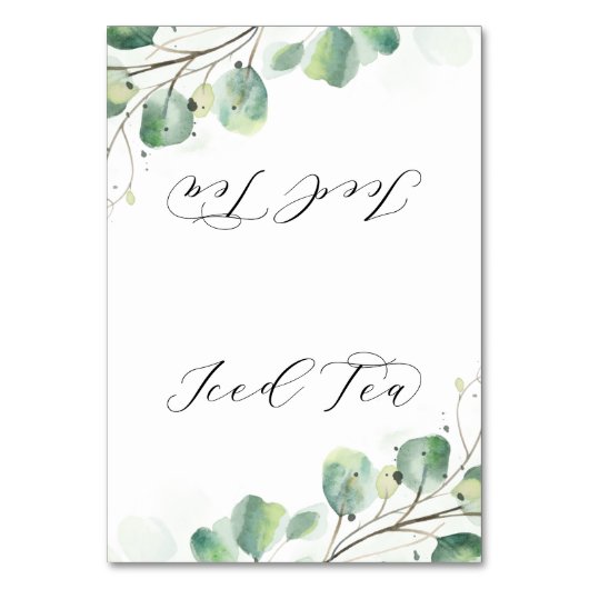 Elegante groene ijsthee buffet voedsel labels kaart (Voorkant)