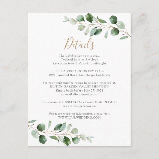 Elegante groene informatie details over eucalyptus informatiekaartje (Voorkant)