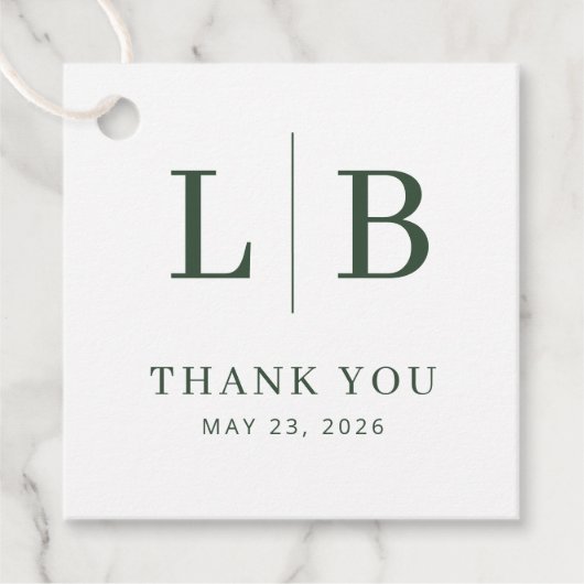 Elegante Groene Initialen Bedankjes Labels (Voorkant)