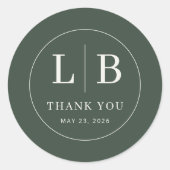 Elegante Groene Initialen Ronde Sticker (Voorkant)