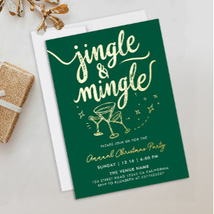 Elegante Groene Jingle Mingle Cocktailglas Doodles Folie Uitnodiging