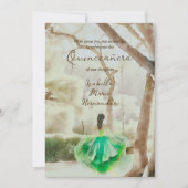 Elegante groene jurk Waterverf Garden Quinceañera Kaart (Voorkant)