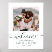 Elegante groene kalligrafie Foto Bruiloft Welkom Poster (Voorkant)