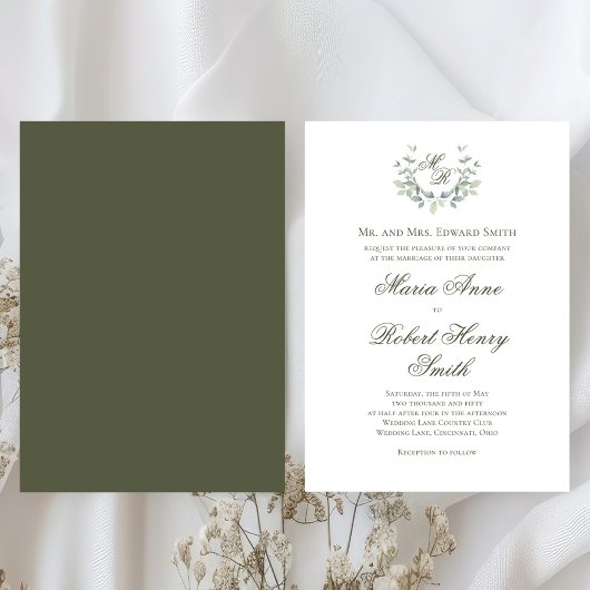 Elegante groene kalligrafie script Monogram bruilo Kaart