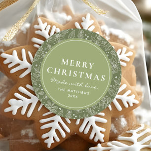 Elegante groene Kerst met liefde gemaakt Ronde Sticker