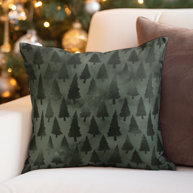 Elegante groene kerstbomen voor de feestdagen kussen (Elegant green Christmas tree decorator pillow)