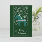 Elegante groene kerstboom paard decoratie feestdagenkaart (Staand voorkant)