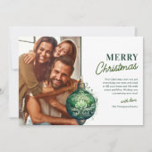 Elegante groene kerstboomornament foto Kerstmis Feestdagenkaart (Voorkant)