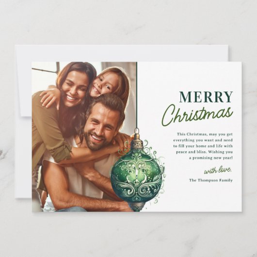 Elegante groene kerstboomornament foto Kerstmis Feestdagenkaart (Voorkant)