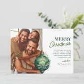 Elegante groene kerstboomornament foto Kerstmis Feestdagenkaart (Staand voorkant)