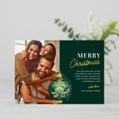 Elegante groene kerstboomornament foto Kerstmis Folie Feestdagenkaart (Staand Voorkant)