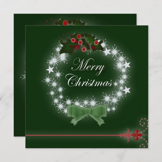 Elegante groene kerstdiner uitnodiging (Voorkant / Achterkant)