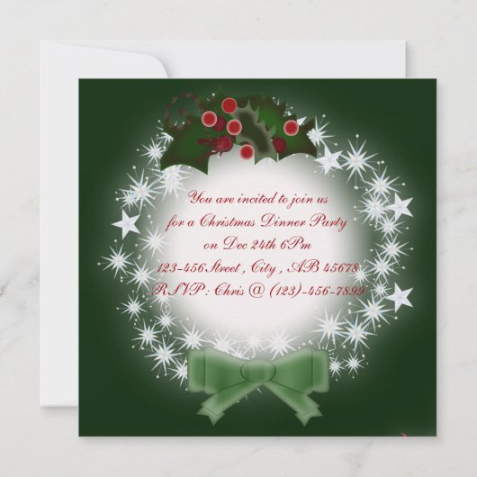 Elegante groene kerstdiner uitnodiging (Achterkant)