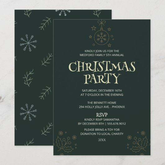 Elegante groene kerstfeest uitnodiging – Vakantie (Voorkant / Achterkant)