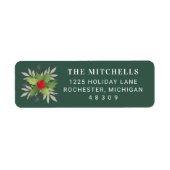 Elegante groene kerstgroen retouradres etiket (Voorkant)