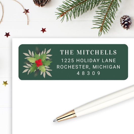 Elegante groene kerstgroen retouradres etiket