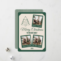 Elegante groene kerstkaart met 3 foto collage