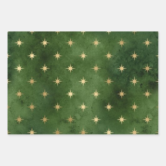 Elegante groene kerstpatronen en gouden kerstpatro inpakpapier vel (Voorkant 3)