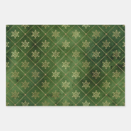 Elegante groene kerstpatronen en gouden kerstpatro inpakpapier vel (Voorkant 2)