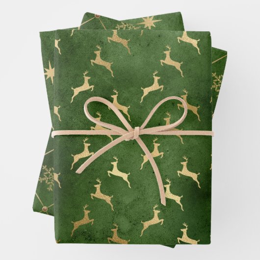 Elegante groene kerstpatronen en gouden kerstpatro inpakpapier vel (In situ)