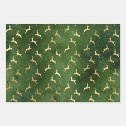 Elegante groene kerstpatronen en gouden kerstpatro inpakpapier vel (Voorkant)