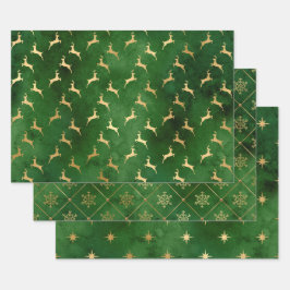 Elegante groene kerstpatronen en gouden kerstpatro inpakpapier vel