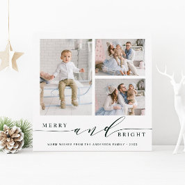 Elegante groene Kerstplezier & Licht 3 foto vierka Feestdagenkaart