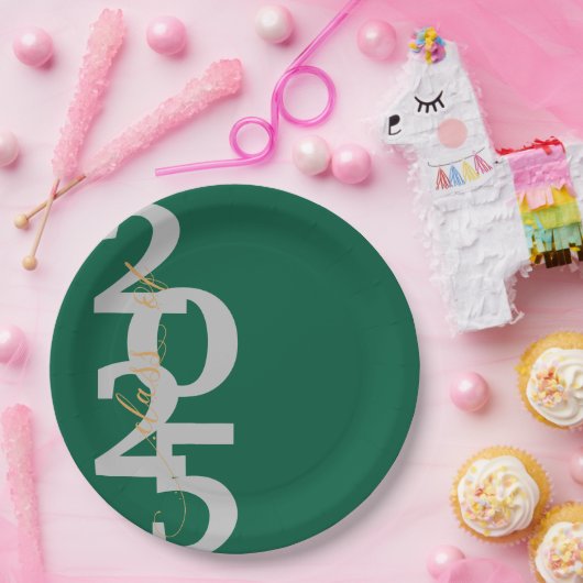 Elegante Groene Klasse van 2025 Graduation Party Papieren Bordje (Feest)