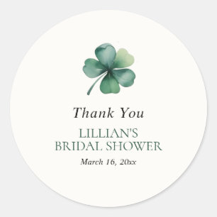 Elegante groene klaver bruidsborrel ronde sticker
