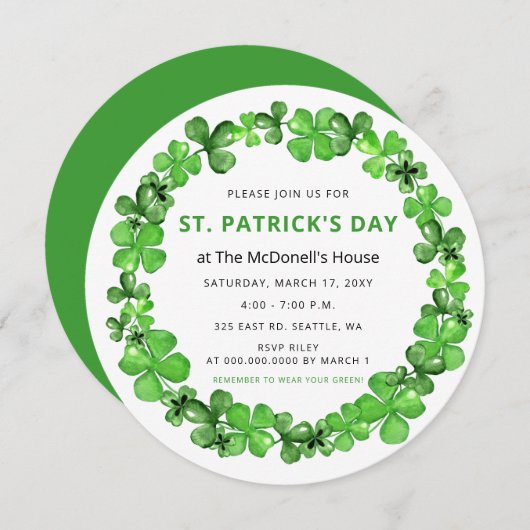 Elegante groene klaver Shamrock St Patricks Day Kaart (Voorkant / Achterkant)