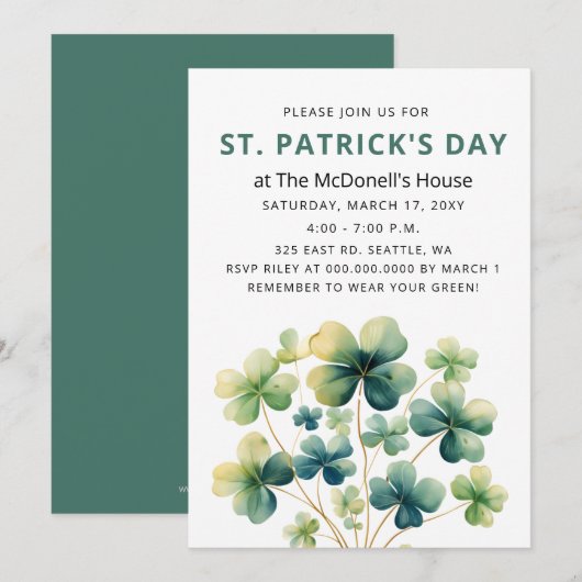 Elegante groene klaver Shamrock St Patricks Day Kaart (Voorkant / Achterkant)