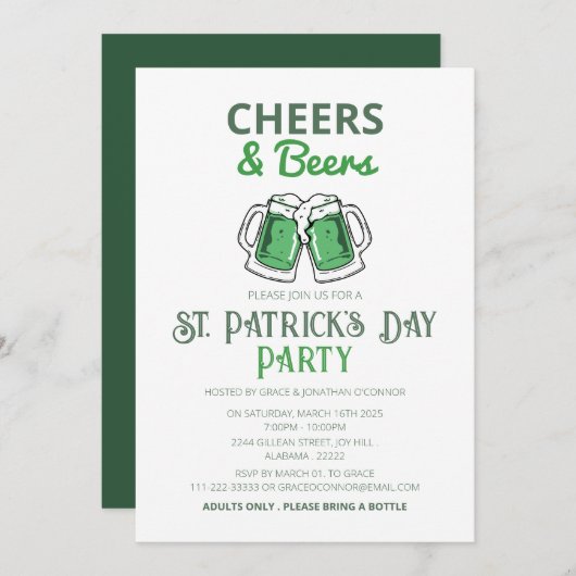 Elegante Groene Klaver St. Patrick's Dag Feest Kaart (Voorkant / Achterkant)