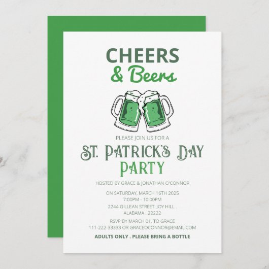 Elegante Groene Klaver St. Patrick's Dag Feest Kaart (Voorkant / Achterkant)