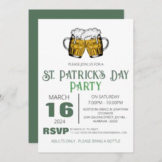 Elegante Groene Klaver St. Patrick's Dag Feest Kaart (Voorkant / Achterkant)