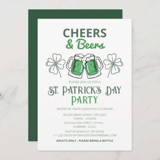 Elegante Groene Klaver St. Patrick's Dag Feest Kaart (Voorkant / Achterkant)