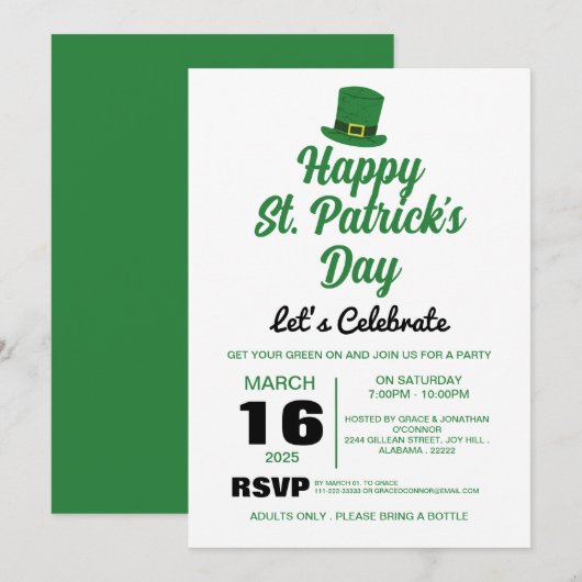 Elegante Groene Klaver St. Patrick's Dag Feest Kaart (Voorkant / Achterkant)