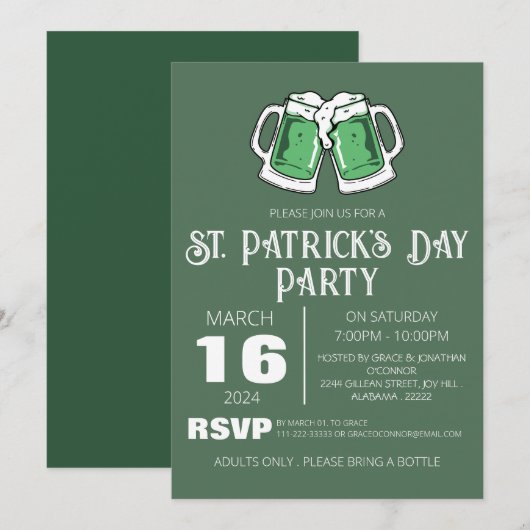 Elegante Groene Klaver St. Patrick's Dag Feest Kaart (Voorkant / Achterkant)