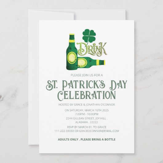 Elegante Groene Klaver St. Patrick's Dag Feest Kaart (Voorkant)