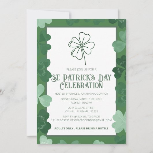 Elegante Groene Klaver St. Patrick's Dag Feest Kaart (Voorkant)