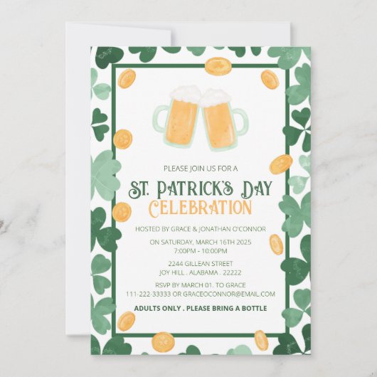 Elegante Groene Klaver St. Patrick's Dag Feest Kaart (Voorkant)