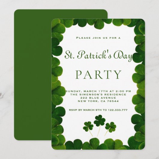 Elegante groene klaverlijst St.Patrick-feest Kaart (Voorkant / Achterkant)