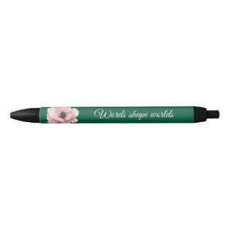 Elegante groene kleur pen met roze bloem